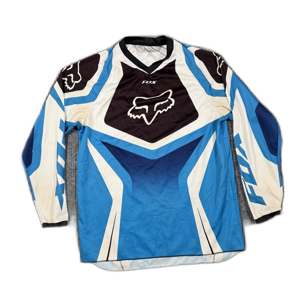 Fox Racing Motocross Jersey Mens Large Blue White Black Long Sleeve BMX MTB 2687